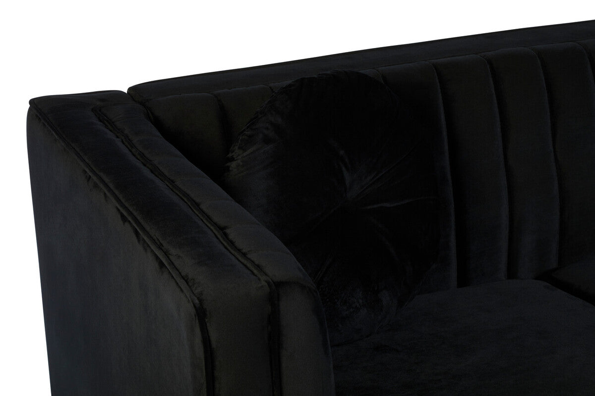 Orsina Farah 2 Seater Black Velvet Sofa | Compact Modern Loveseat