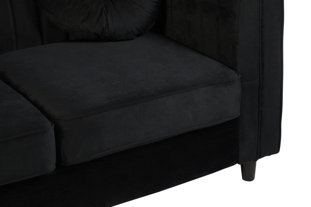 Orsina Farah 2 Seater Black Velvet Sofa | Compact Modern Loveseat