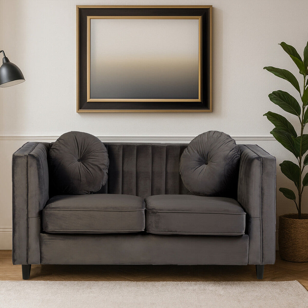 Orsina Farah 2 Seater Grey Velvet Sofa – Compact Modern Loveseat