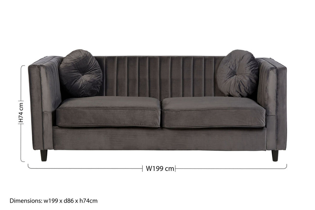 Orsina Farah 3 Seater Grey Velvet Sofa – Modern Living Room Seating