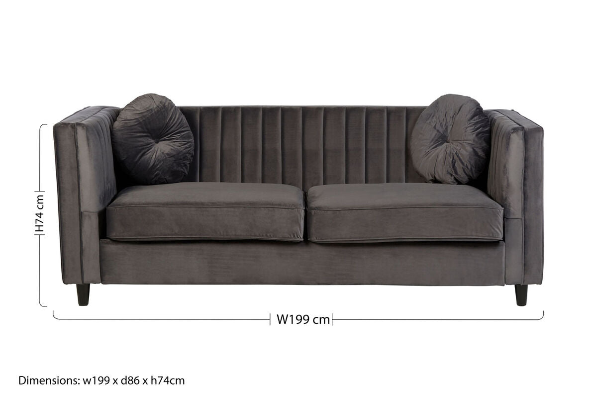 Orsina Farah 3 Seater Grey Velvet Sofa – Modern Living Room Seating