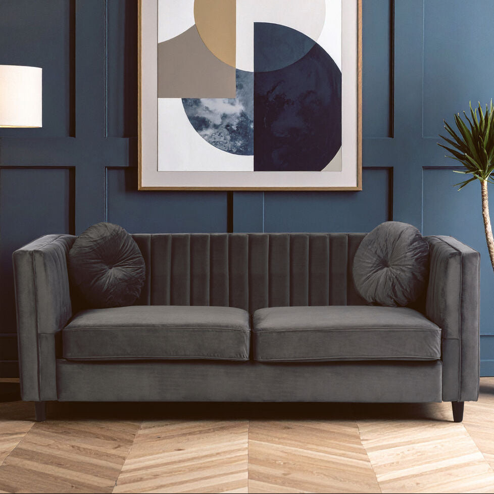 Orsina Farah 3 Seater Grey Velvet Sofa – Modern Living Room Seating