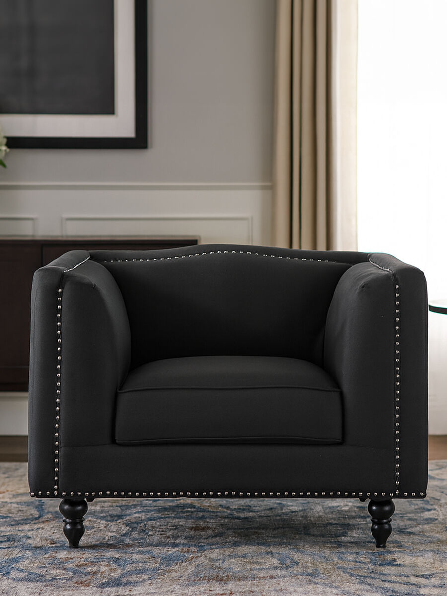 Orsina Feya Black Fabric Dining Chair with Stud Detail Accent