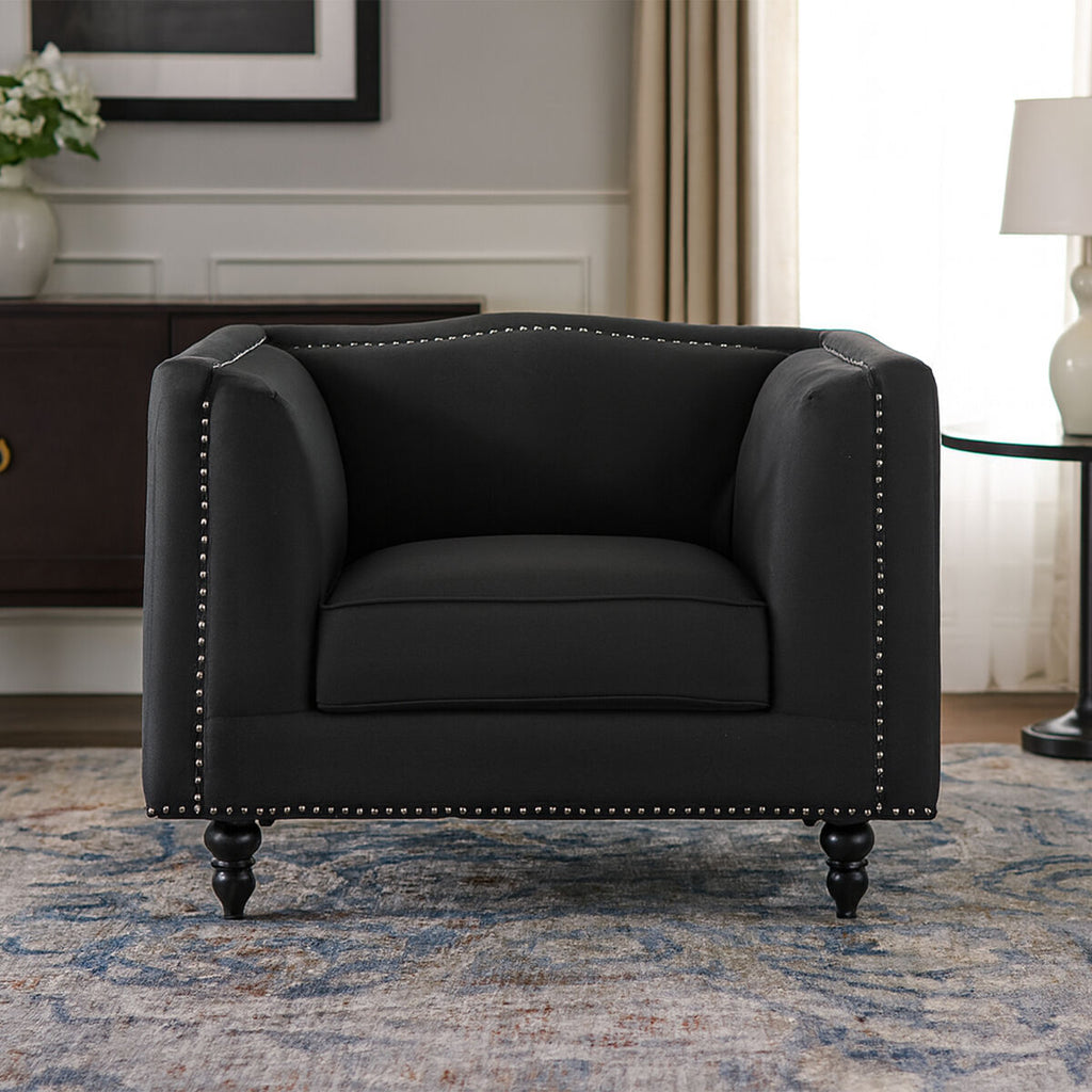 Orsina Feya Black Fabric Dining Chair with Stud Detail Accent