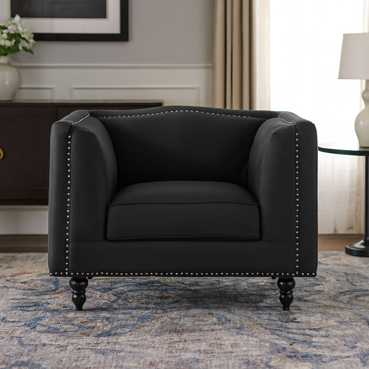 Orsina Feya Black Fabric Dining Chair with Stud Detail Accent