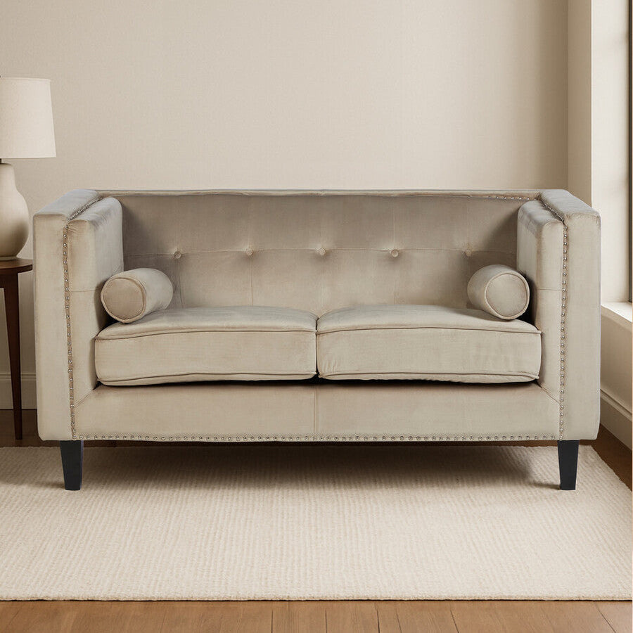 Orsina Felisa 2 Seater Mink Velvet Sofa – Compact Modern Loveseat