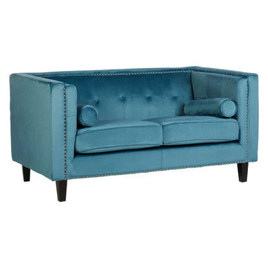 Orsina Felisa 2 Seater Teal Blue Velvet Sofa | Compact Apartment Loveseat