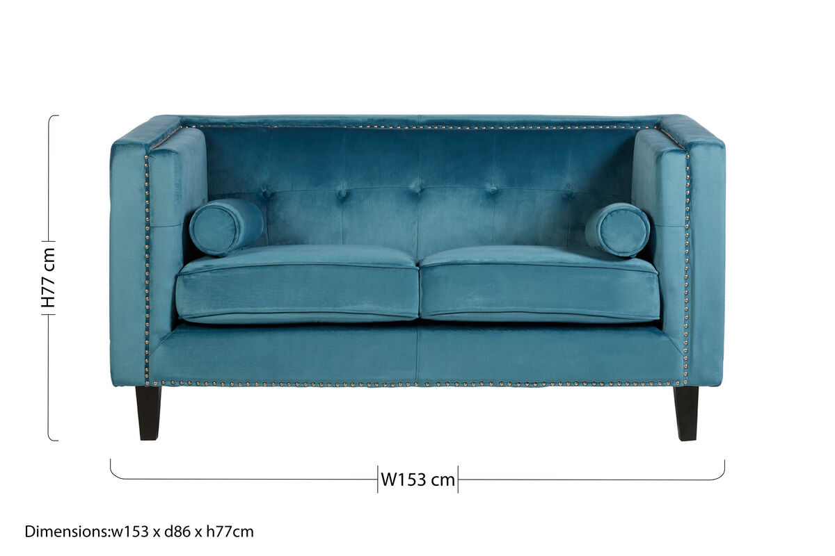 Orsina Felisa 2 Seater Teal Blue Velvet Sofa | Compact Apartment Loveseat