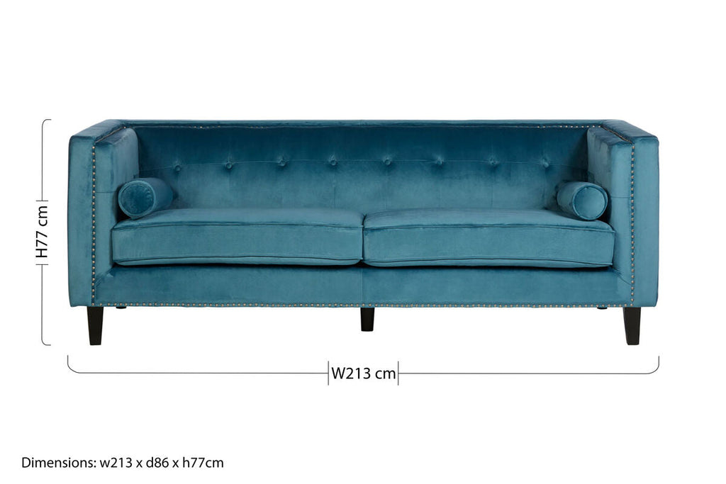 Orsina Felisa 3-Seater Sofa | Teal Blue Velvet Living Room Seating