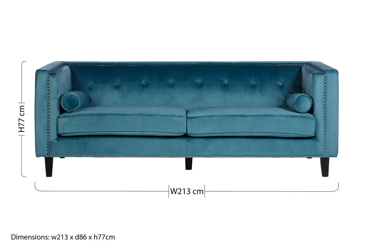 Orsina Felisa 3-Seater Sofa | Teal Blue Velvet Living Room Seating