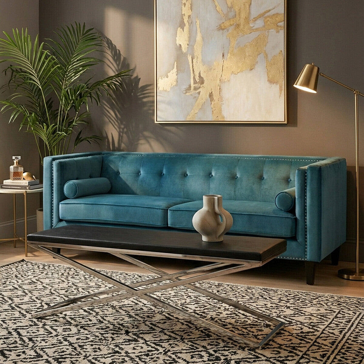 Orsina Felisa 3-Seater Sofa | Teal Blue Velvet Living Room Seating