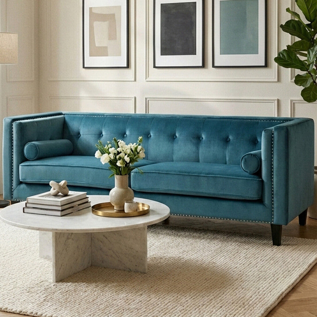 Orsina Felisa 3-Seater Sofa | Teal Blue Velvet Living Room Seating