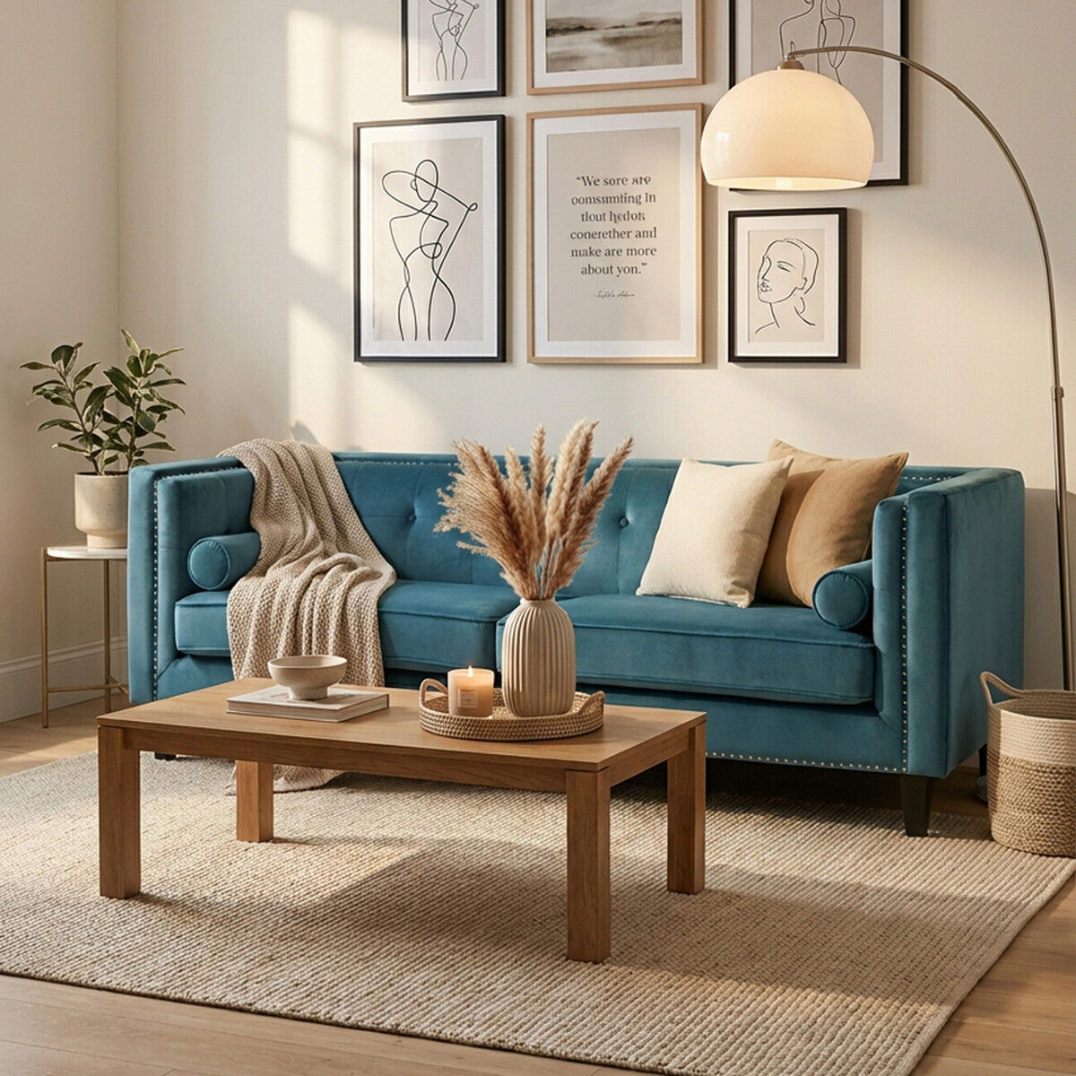 Orsina Felisa 3-Seater Sofa | Teal Blue Velvet Living Room Seating