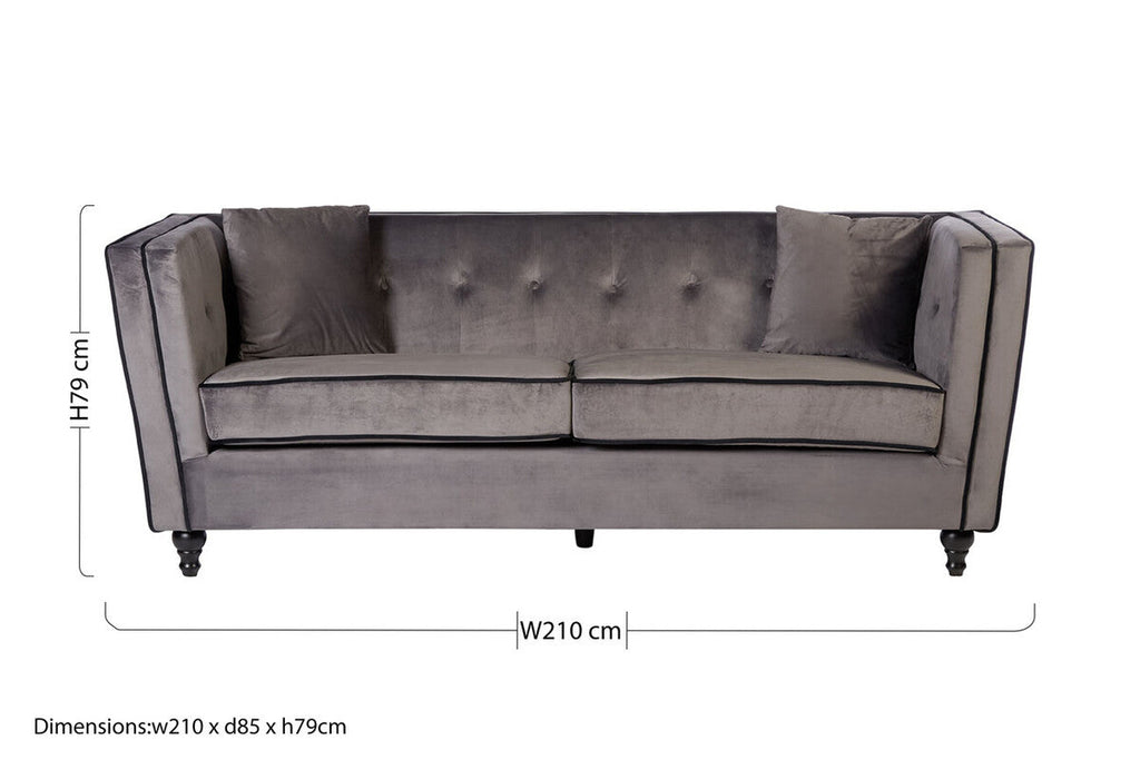 Orsina Ferris 3 Seater Grey Velvet Sofa – Modern Living Room Couch