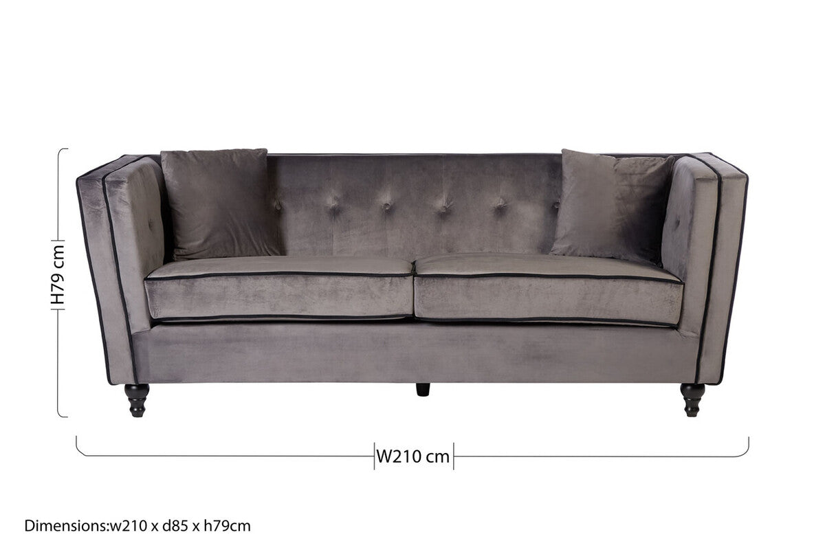Orsina Ferris 3 Seater Grey Velvet Sofa – Modern Living Room Couch