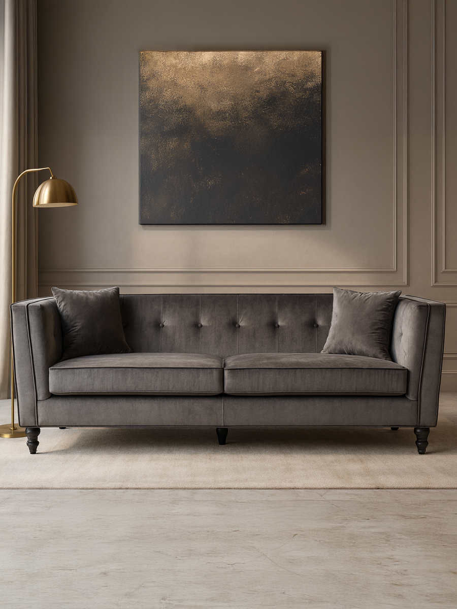 Orsina Ferris 3 Seater Grey Velvet Sofa – Modern Living Room Couch