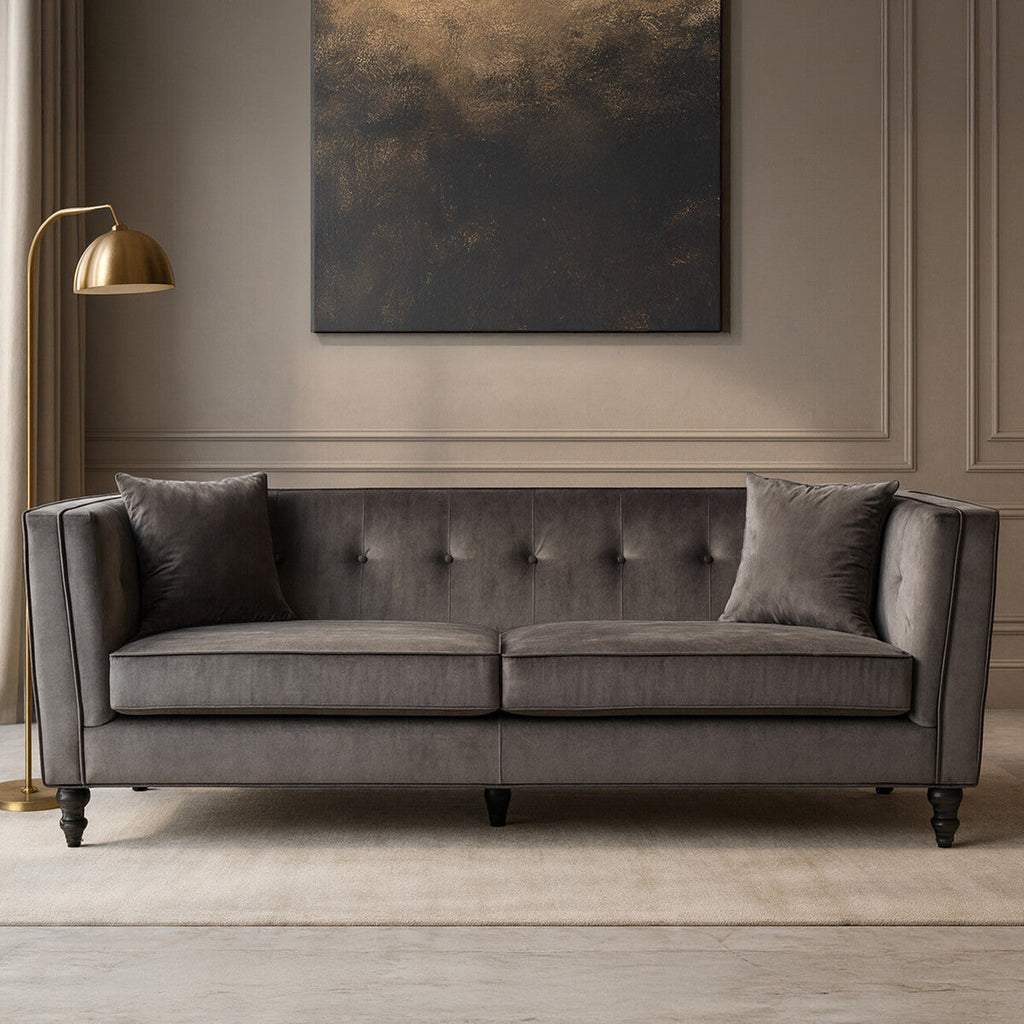 Orsina Ferris 3 Seater Grey Velvet Sofa – Modern Living Room Couch