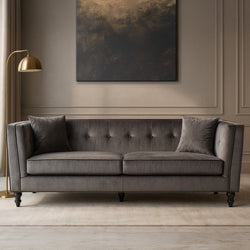 Orsina Ferris 3 Seater Grey Velvet Sofa – Modern Living Room Couch
