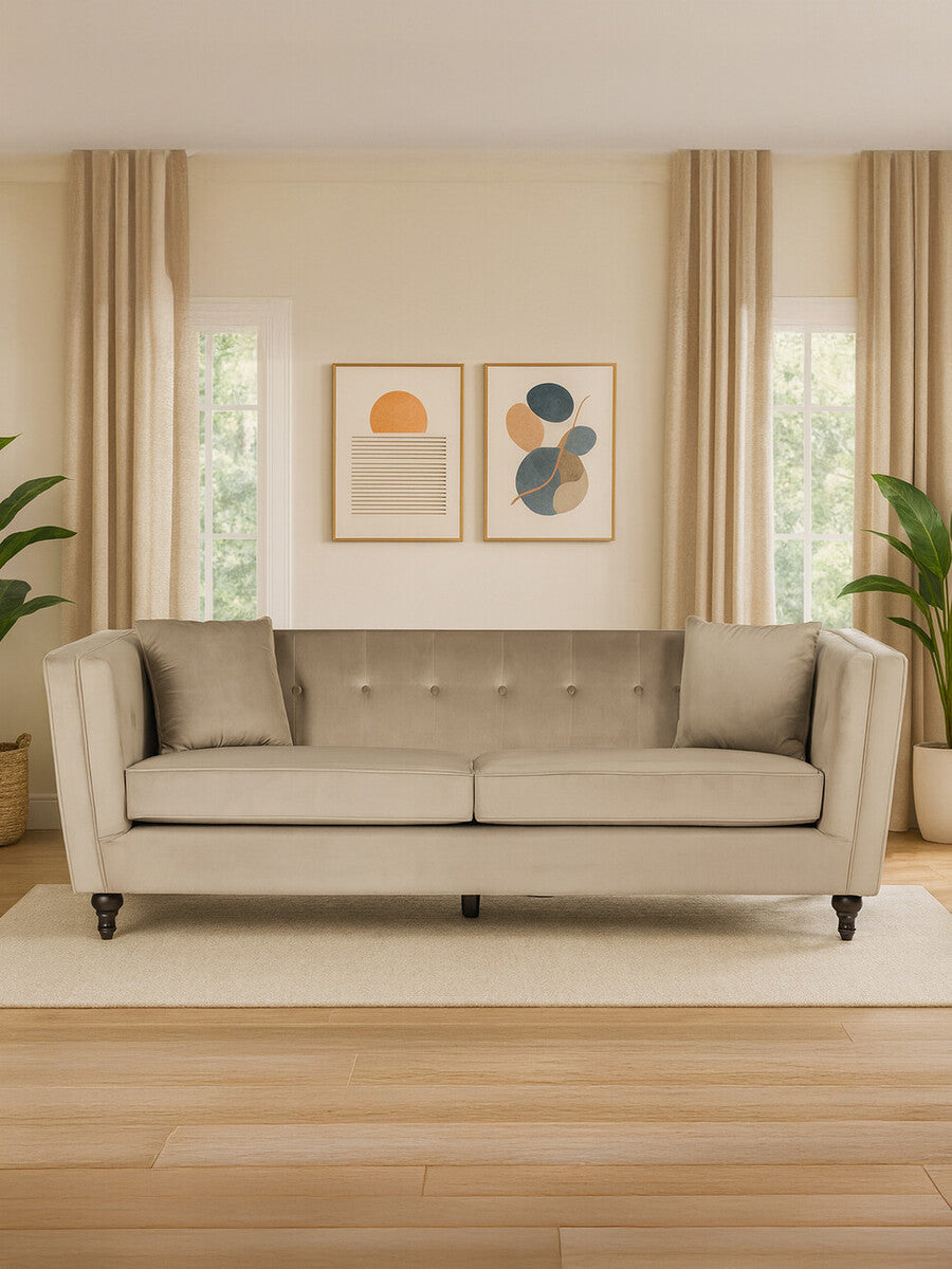 Orsina Ferris 3 Seater Mink Velvet Sofa – Modern Living Room Seating