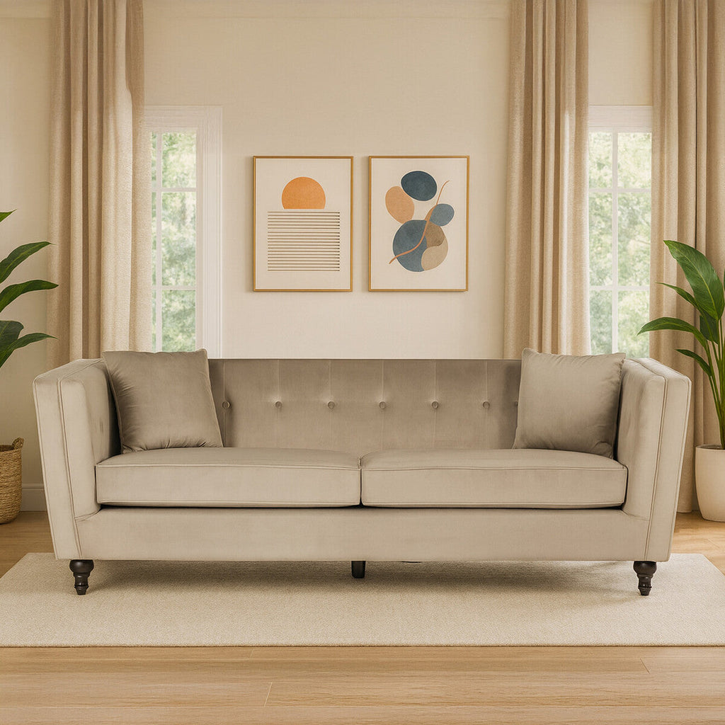 Orsina Ferris 3 Seater Mink Velvet Sofa – Modern Living Room Seating