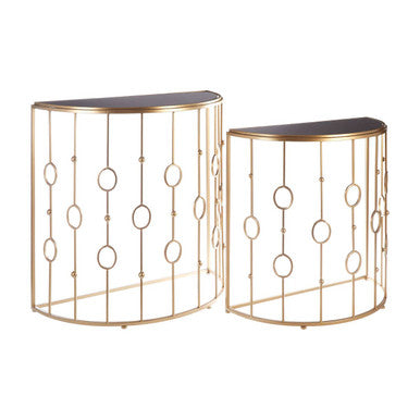 Orsina Faiza Art Deco Console Tables – Set of 2 Gold & Black Glass