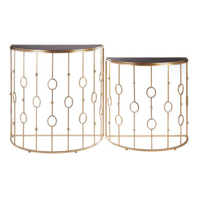 Orsina Faiza Art Deco Console Tables – Set of 2 Gold & Black Glass