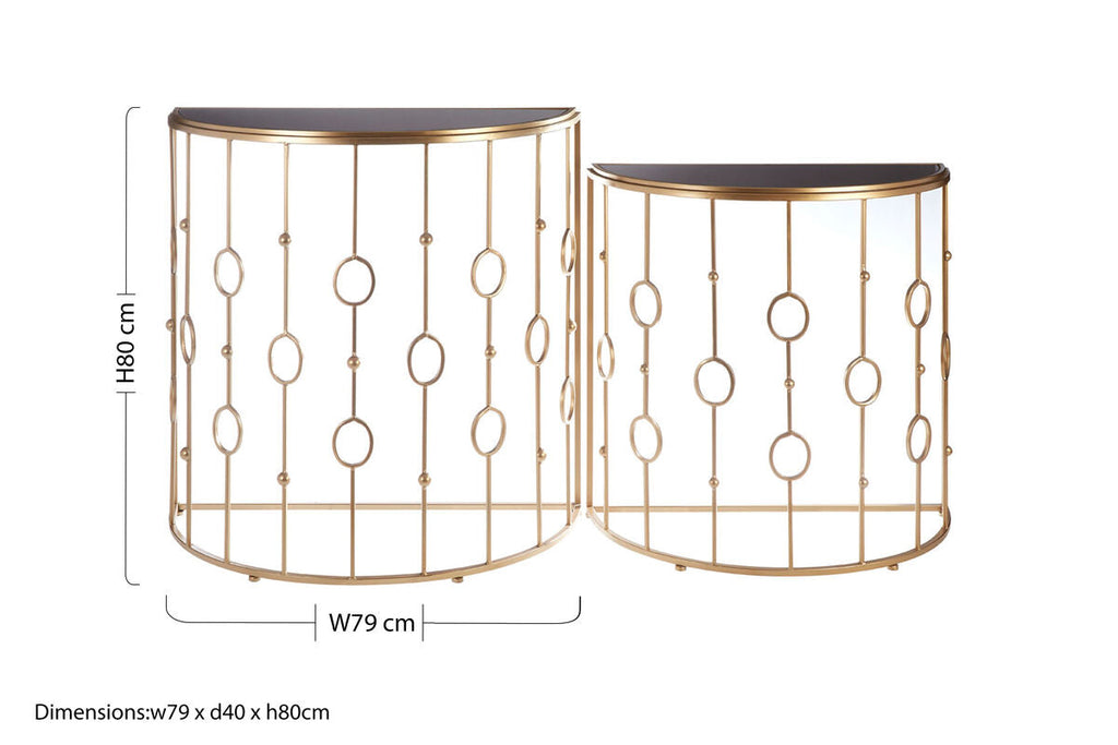 Orsina Faiza Art Deco Console Tables – Set of 2 Gold & Black Glass