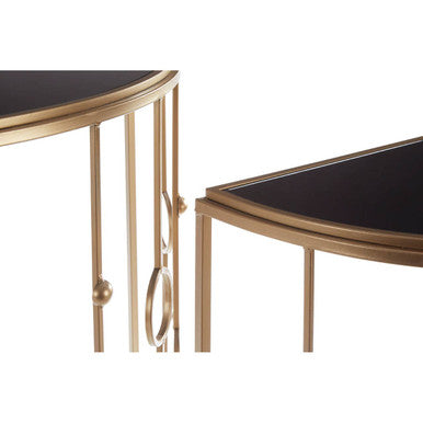 Orsina Faiza Art Deco Console Tables – Set of 2 Gold & Black Glass