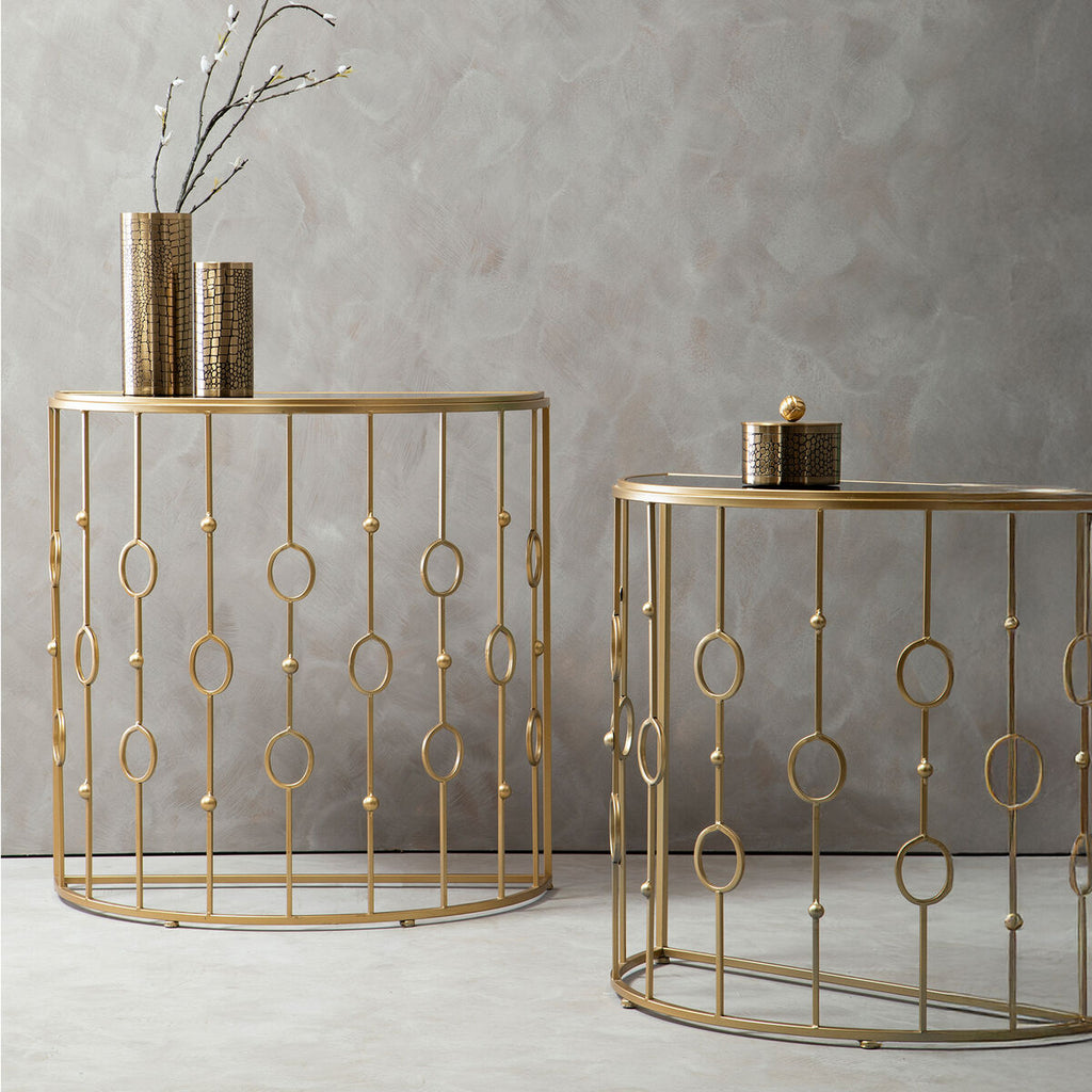 Orsina Faiza Art Deco Console Tables – Set of 2 Gold & Black Glass