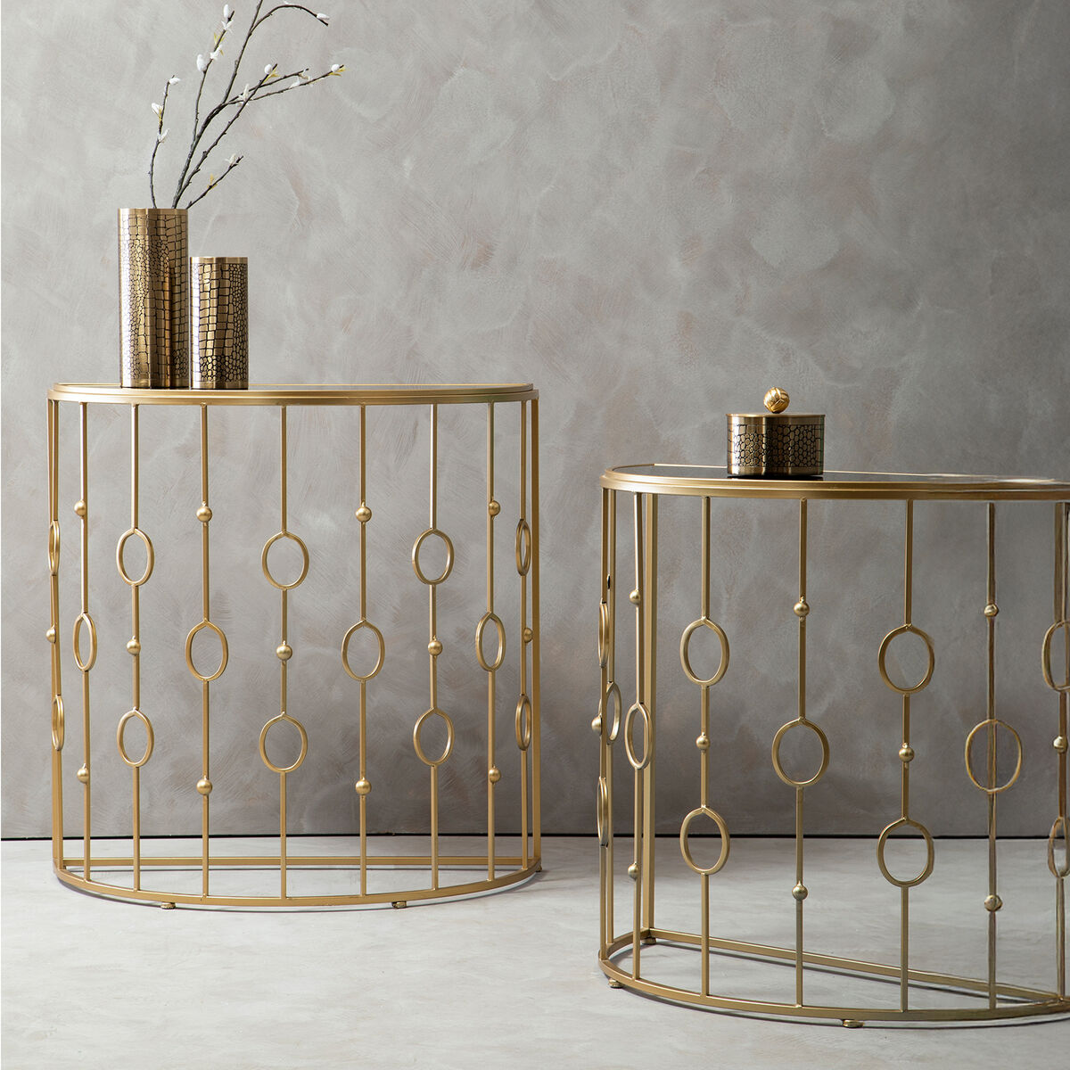 Orsina Faiza Art Deco Console Tables – Set of 2 Gold & Black Glass