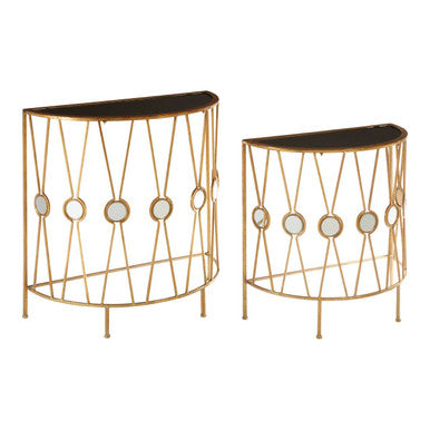 Orsina Faiza Console Tables – Set of 2 Gold & Black Glass Art Deco