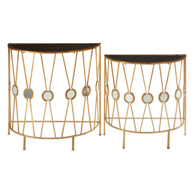 Orsina Faiza Console Tables – Set of 2 Gold & Black Glass Art Deco