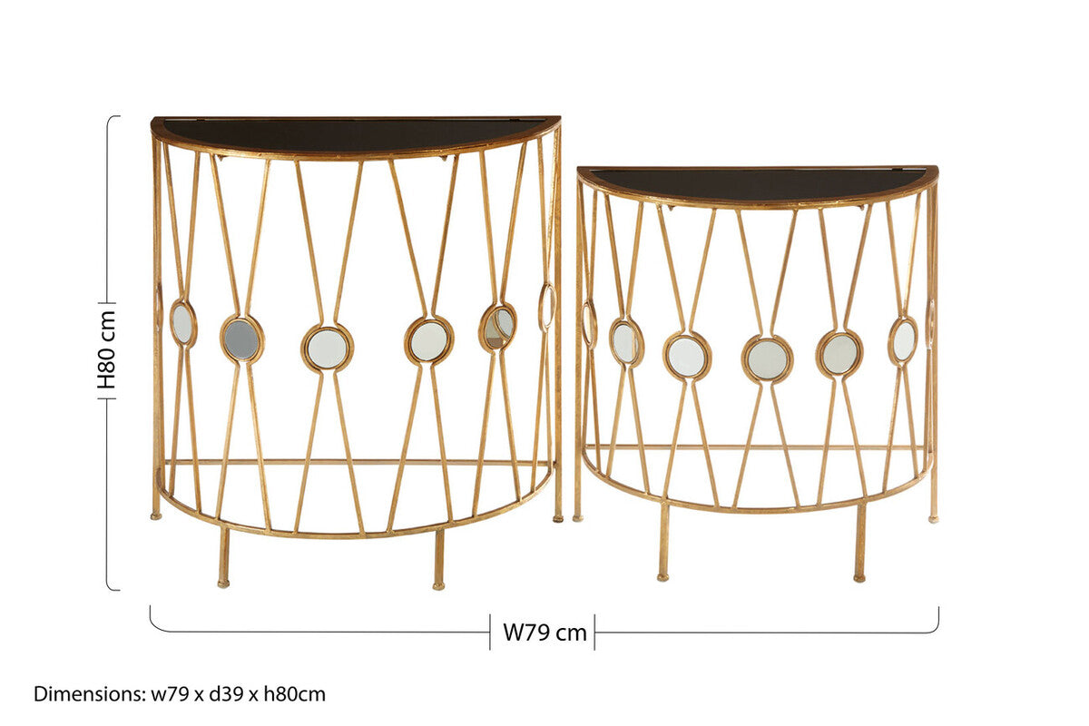 Orsina Faiza Console Tables – Set of 2 Gold & Black Glass Art Deco