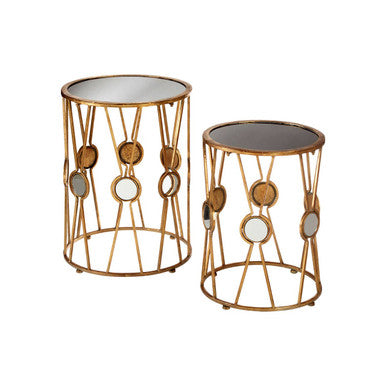 Orsina Faiza Gold Metal Round Side Tables - Set of 2 Luxe Mirrors