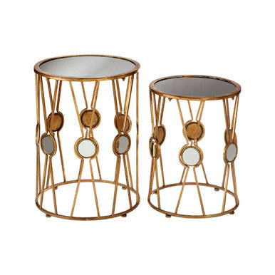 Orsina Faiza Gold Metal Round Side Tables - Set of 2 Luxe Mirrors