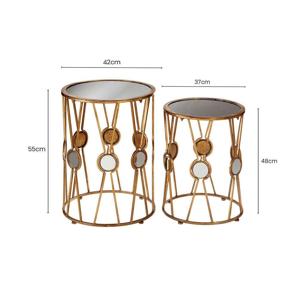 Orsina Faiza Gold Metal Round Side Tables - Set of 2 Luxe Mirrors