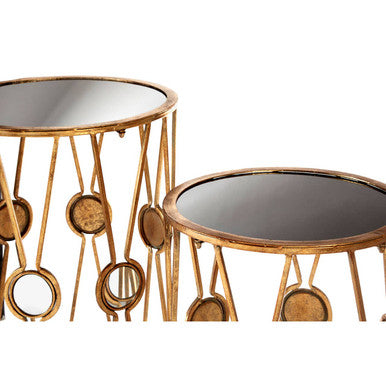 Orsina Faiza Gold Metal Round Side Tables - Set of 2 Luxe Mirrors
