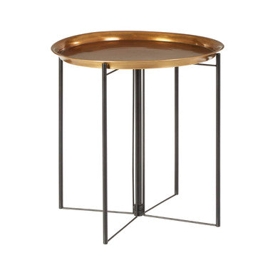 Orsina Hege Large Round Brass Side Table with Black Metal Base