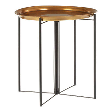 Orsina Hege Large Round Brass Side Table with Black Metal Base