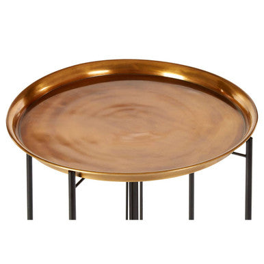Orsina Hege Large Round Brass Side Table with Black Metal Base
