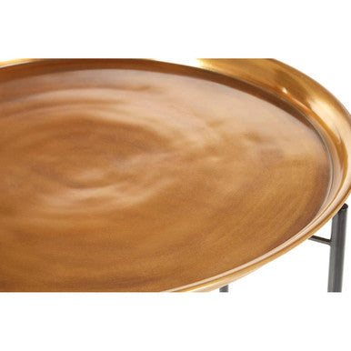 Orsina Hege Large Round Brass Side Table with Black Metal Base