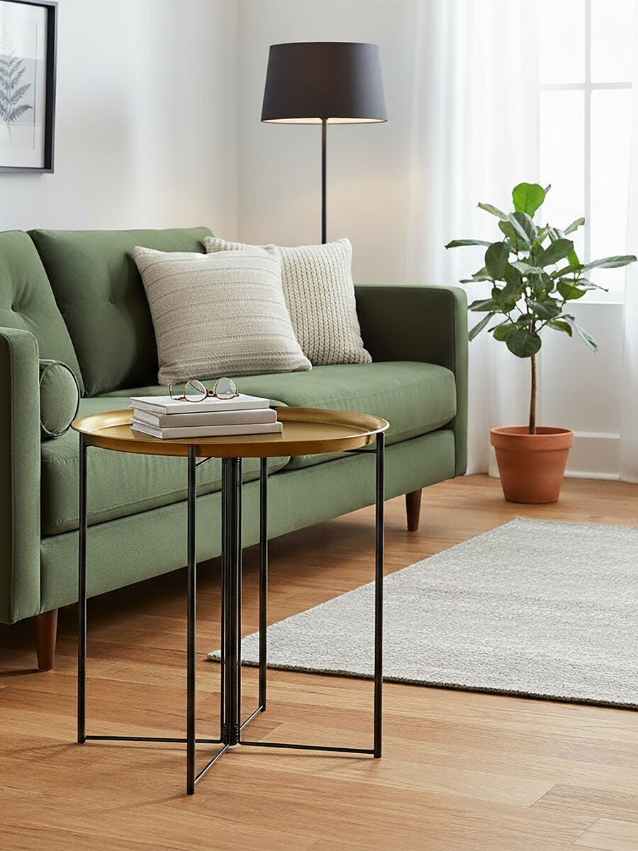 Orsina Hege Large Round Brass Side Table with Black Metal Base