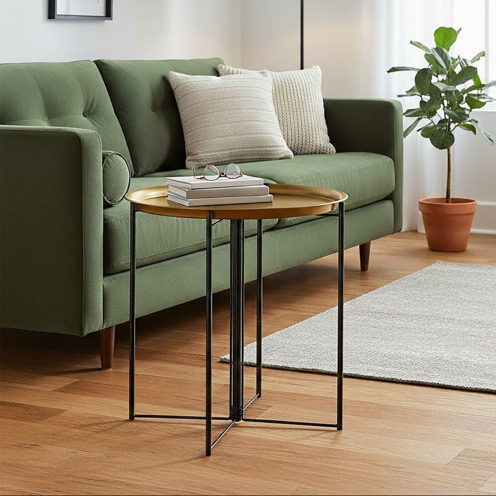 Orsina Hege Large Round Brass Side Table with Black Metal Base