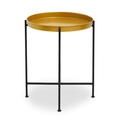 Orsina Hege Round Brass Side Table – Small Black Metal End Table