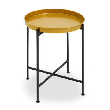 Orsina Hege Round Brass Side Table – Small Black Metal End Table