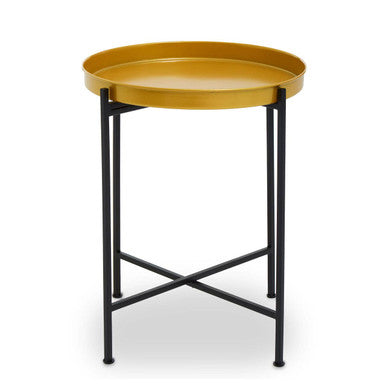 Orsina Hege Round Brass Side Table – Small Black Metal End Table