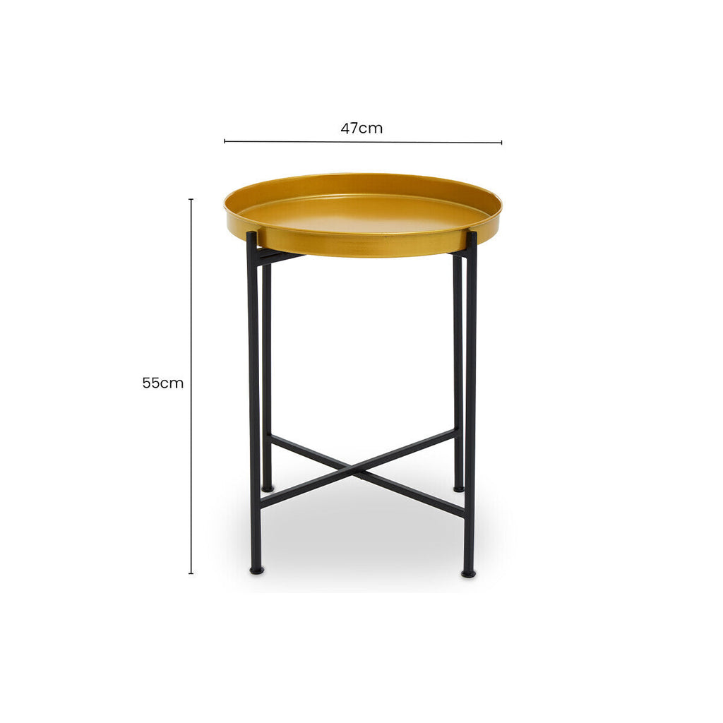 Orsina Hege Round Brass Side Table – Small Black Metal End Table