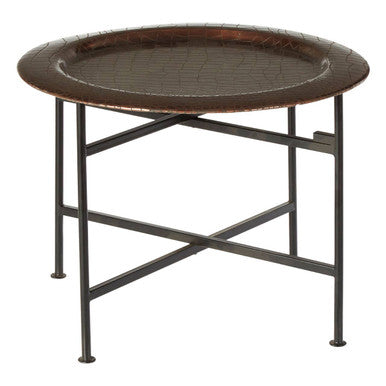 Orsina Hege Round Side Table – Copper Crocodile Texture & Black Metal