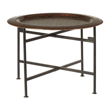 Orsina Hege Round Side Table – Copper Crocodile Texture & Black Metal