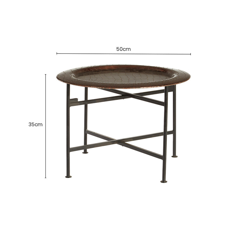 Orsina Hege Round Side Table – Copper Crocodile Texture & Black Metal
